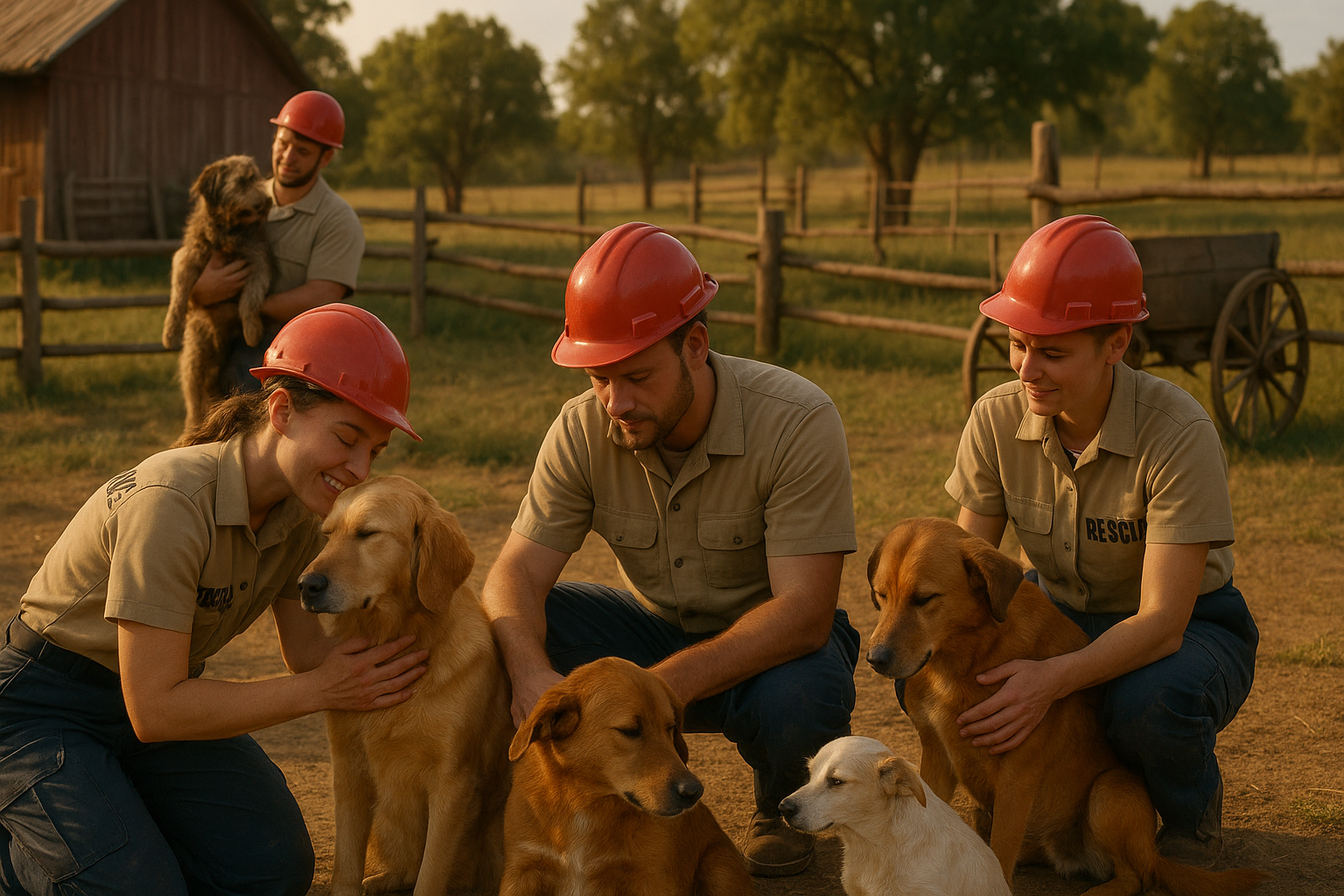 Rescue workers attending to dogs at Cactus Ranch Rescue.
