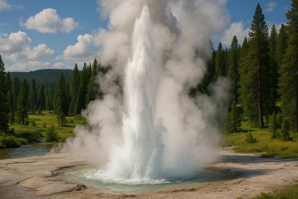 An erupting acidic geyser in Yellowstone National Park.