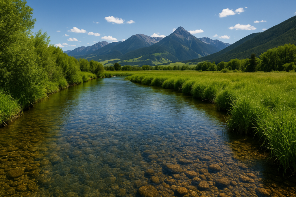 Depuy Spring Creek with clear waters and lush surroundings in Montana.