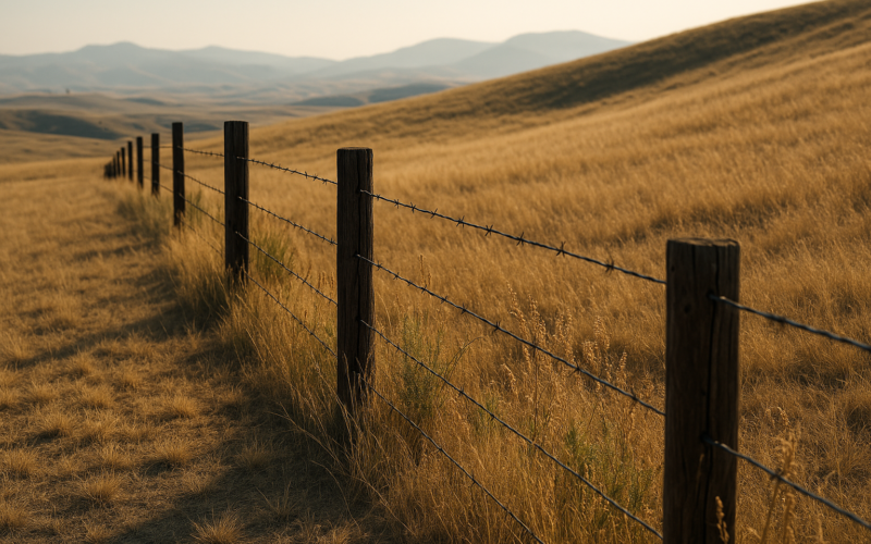 A dry Montana rangeland fence line and weedy field margin in early summer where grasshopper nymphs hatch